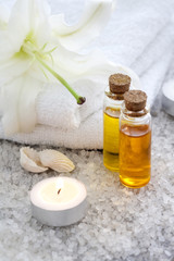 Fototapeta na wymiar Aromatherapy oil and towels