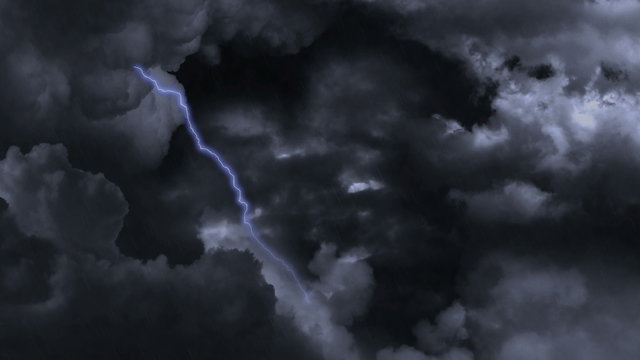 Lightning and rain In Storm Clouds. Animation.