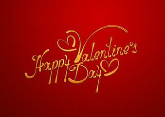 Happy Valentines Day. Gold shining lettering on red background. Valentines Day card. Illustration. 