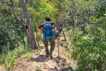Obraz premium Tak,Thailand- 28 Nov : tourist Unidentified Walk to Doi Luang Tak mountain peak at Tak , As part of the National Park Huai Mae shortfalls. With a height of 1175 m ,thailand on 28 Nov 2015.