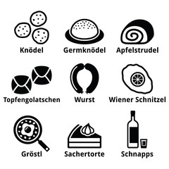 Austrian food - traditional meals an drink icons set - obrazy, fototapety, plakaty