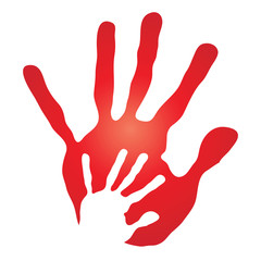 Vector conceptual mother and red child hand print isolated
