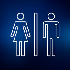 Male and female icon. Gender sign. Toilet symbol. Thin line icon on blue background. Vector illustration.