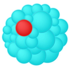 Red virus cell in group other healthy cells on white background