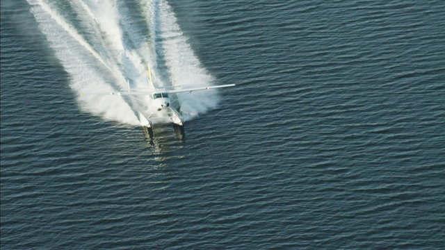 Aerial Seaplane taxiing Highway Bridge Dubai Creek Persian Gulf UAE 