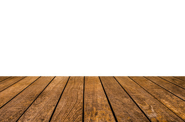 Wood table top on white background