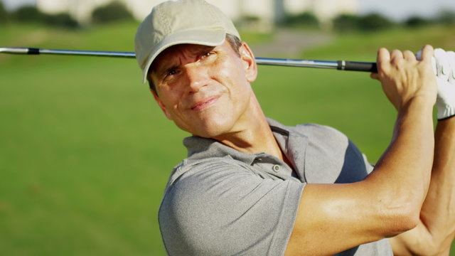 Caucasian Male Pro Golfer Play Course Golf Resort Global Success Target Business