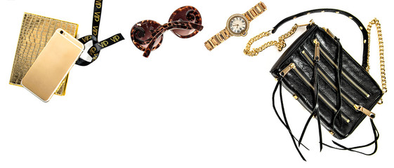 Fashion banner business lady accessories. Online shop desktop - obrazy, fototapety, plakaty