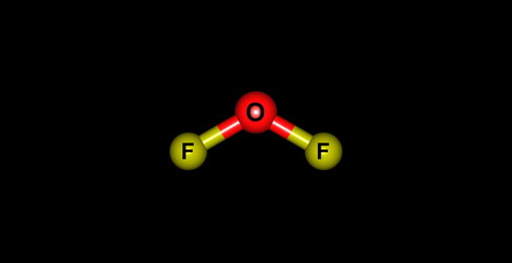 Oxygen difluoride molecular structure isolated on black