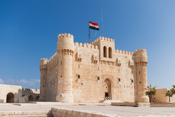 Citadel of Qaitbay fortress and its main entrance yard, Alexandria, Egypt. - 99512339