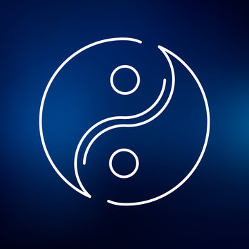 Asian Yin Yang icon. Yinyang sign. Yin Yang symbol. Thin line icon on blue background. Vector illustration.