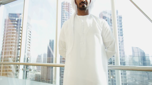 portrait Arab businessman male national dress development construction economy