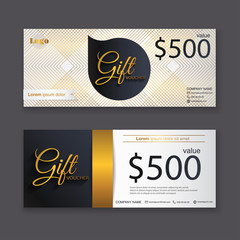 Gift voucher template with gold pattern, Gift certificate. Backg