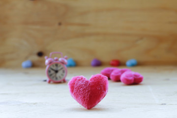Fototapeta premium Stock Photo:.Pink heart on the wooden background. Provencal styl