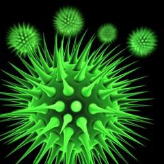 Green viral cells with depth of field