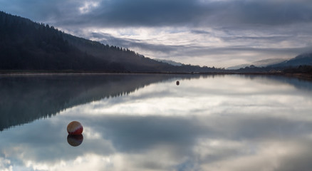 Early morning at the lakes alongside the Glynneath bypass, South Wales