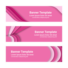 Fototapeta premium Set of modern pink horizontal vector banners in a material design style. Can be used as a business template or in a web design