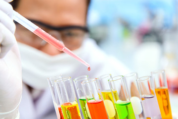 Laboratory people test dosage drop tube in the laboratory