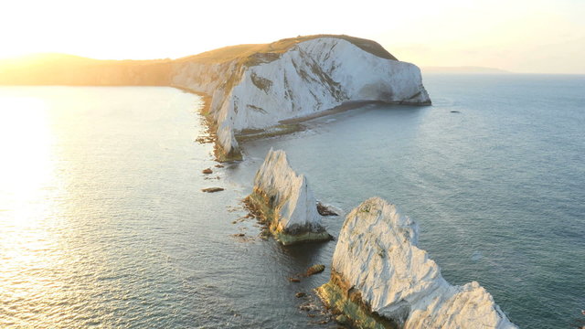 Aerial Isle of Wight Needles England Chalk Rock sunrise