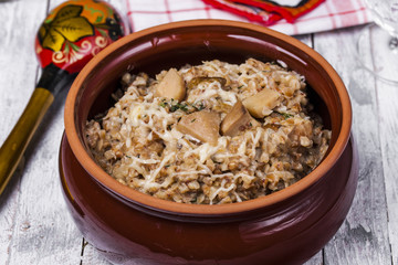 Russian traditional buckwheat with mushrooms