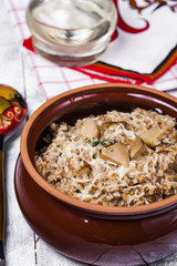 Russian traditional buckwheat with mushrooms