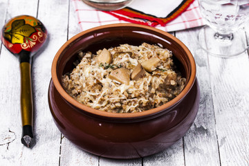 Russian traditional buckwheat with mushrooms