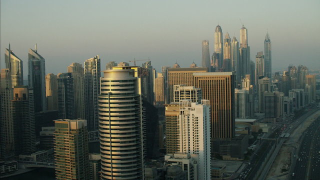 Aerial Dubai Sheikh Zayed Road Skyscrapers Dubai Metro UAE