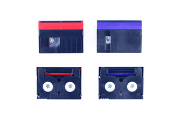 Obraz premium red and blue mini DV cassette on isolated background.