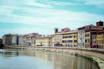 Fototapeta na wymiar Arno river in vintage tone in Pisa
