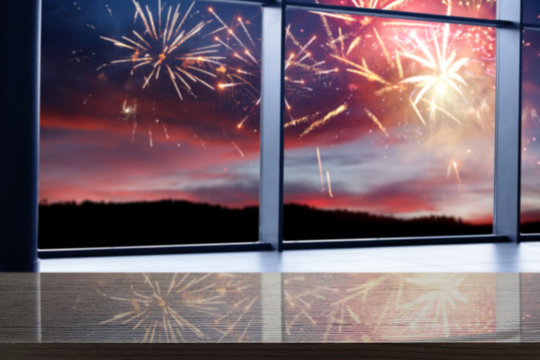 wooden desk space and window space
