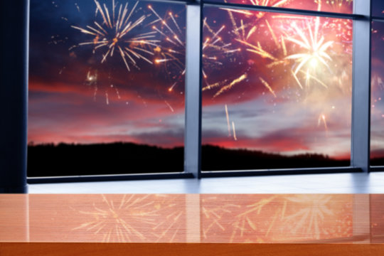 wooden desk space and window space