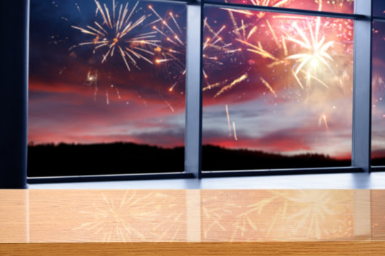 wooden desk space and window space