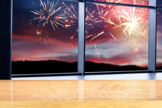 wooden desk space and window space