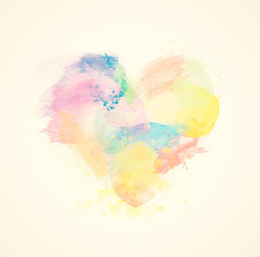 Colorful watercolor heart on canvas. Abstract art.