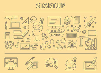 Line design concept banner for startup