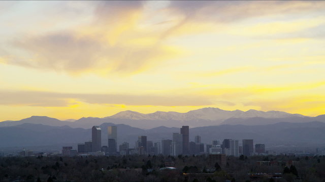 Denver Colorado America USA sunset skyline Panorama travel time lapse