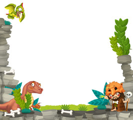 Cartoon prehistoric frame - illustration for the children © honeyflavour