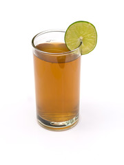 Cup of tea mulberry lemon on vintage wooden background