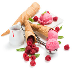 Set of raspberry ice cream
