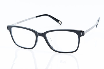 Fototapeta premium glasses with black frame on white background