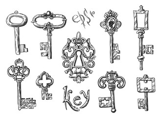 sketch vintage key