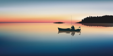 Obraz premium Paysage Pêcheur-Lac