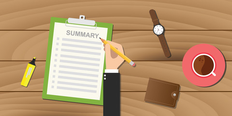 summary report business clipboard executive hand coffee