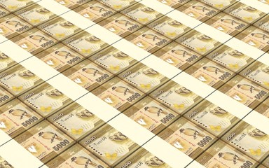 Sri Lankan bills stacks background. Computer generated 3D photo rendering.