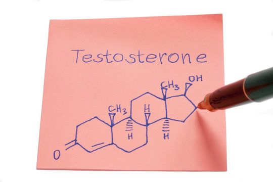 Testosterone chemical structure formula written on remember note - Powered by Adobe