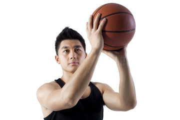 Man preparing to shoot basketball