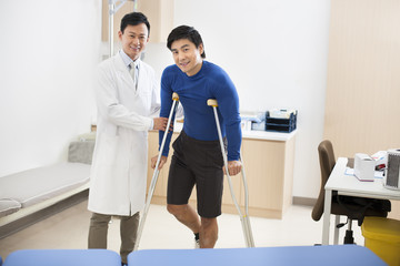 Patient with crutches