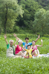 Portrait of a family picnicking