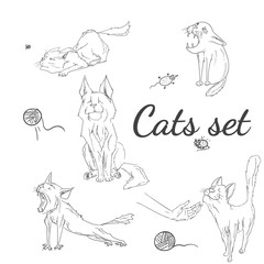 Hand drawn sketchy cats set