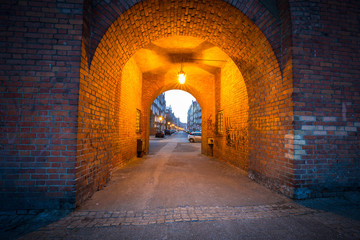 Brick gate in the old town of Gdansk, Poland